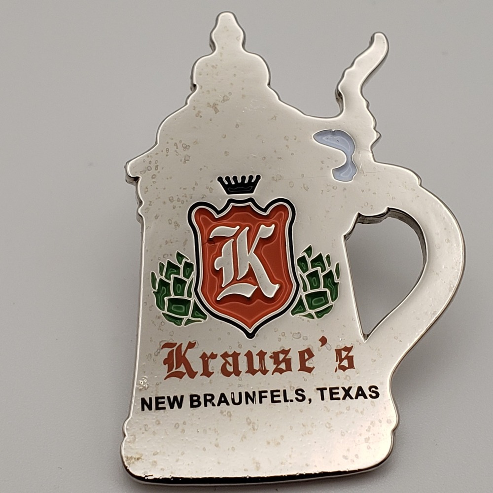 Krause's Hat Pin Silver Beer Stein New Braunfels Texas Souvenir Hops Lapel